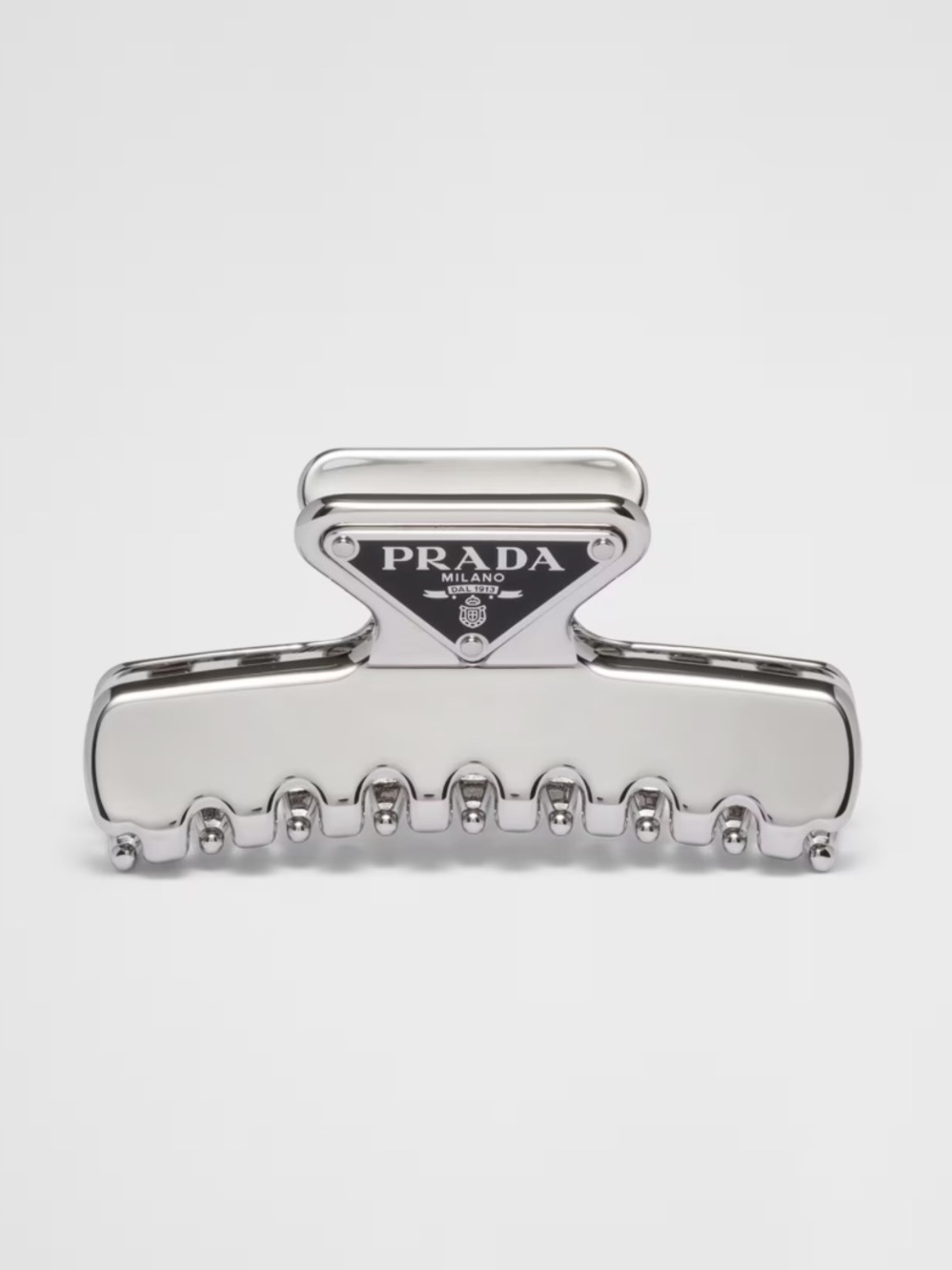 Prada Silver Metal Hair Claw Clip with Black Logo Triangle - Picture 2 of 10
